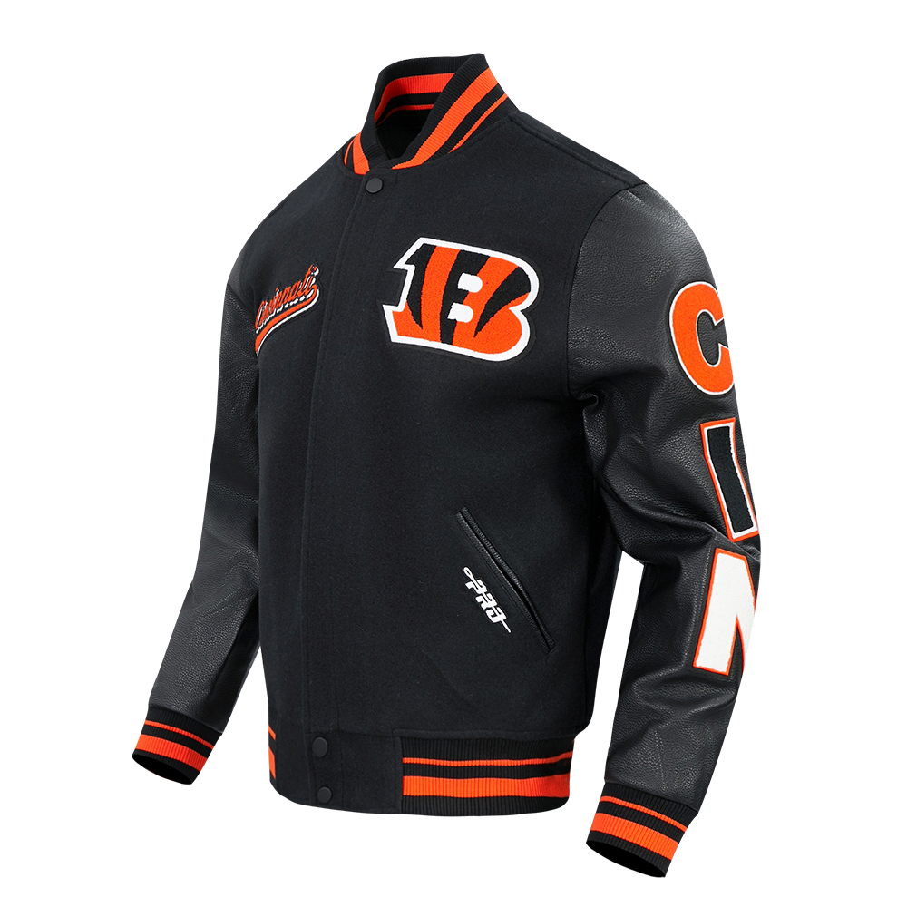 NFL CINCINNATI BENGALS SCRIPT TAIL BLOUSON COLLÉGIAL POUR HOMME (NOIR/ORANGE)