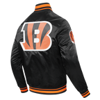 NFL CINCINNATI BENGALS SCRIPT TAIL MEN'S SATIN JACKET (BLACK/ORANGE)