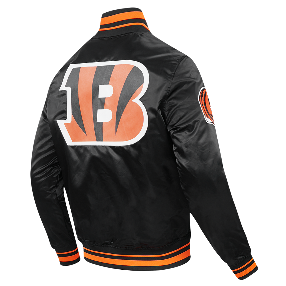 NFL CINCINNATI BENGALS SCRIPT TAIL MEN'S SATIN JACKET (BLACK/ORANGE)