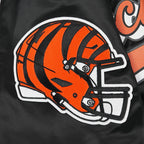 NFL CINCINNATI BENGALS SCRIPT TAIL MEN'S SATIN JACKET (BLACK/ORANGE)