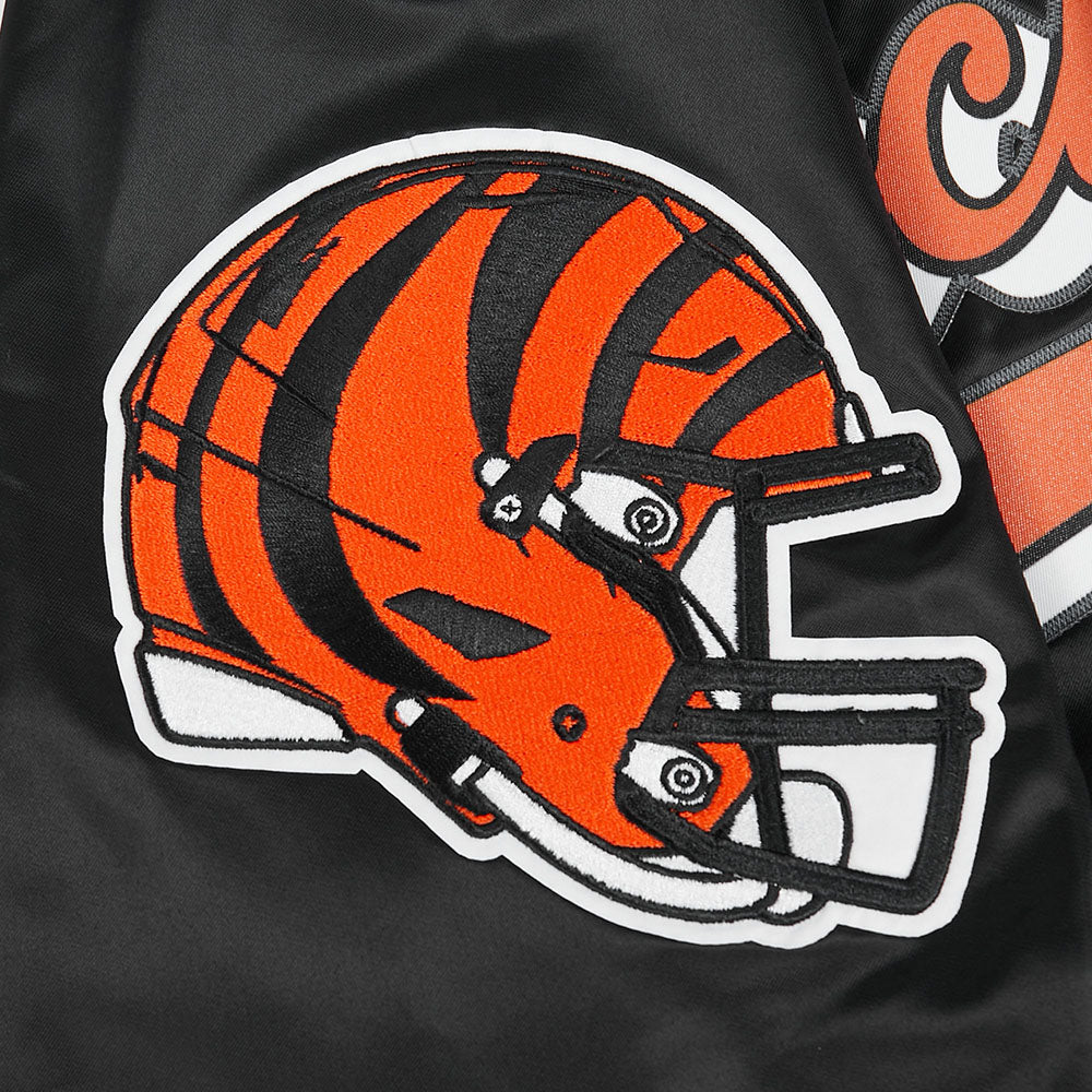 NFL CINCINNATI BENGALS SCRIPT TAIL MEN'S SATIN JACKET (BLACK/ORANGE)