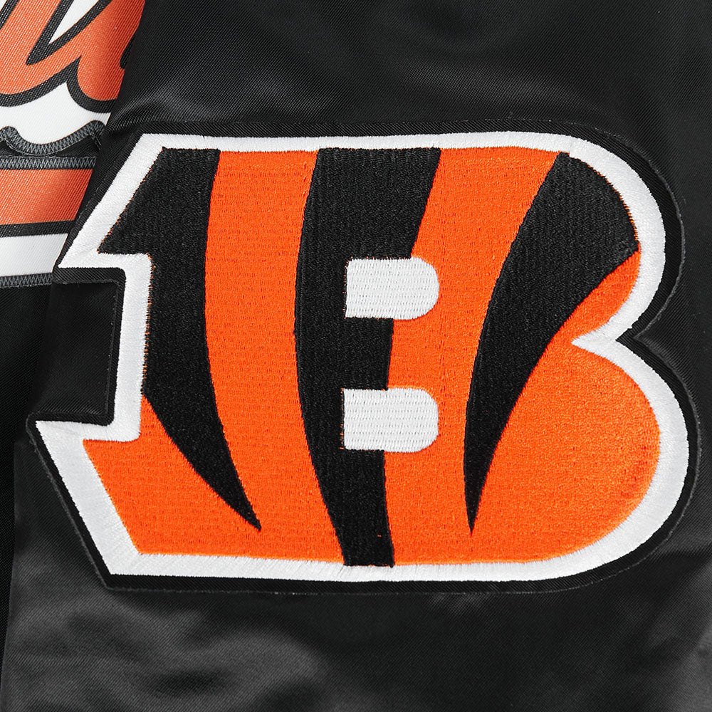 NFL CINCINNATI BENGALS SCRIPT TAIL MEN'S SATIN JACKET (BLACK/ORANGE)