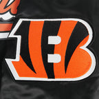 NFL CINCINNATI BENGALS SCRIPT TAIL MEN'S SATIN JACKET (BLACK/ORANGE)