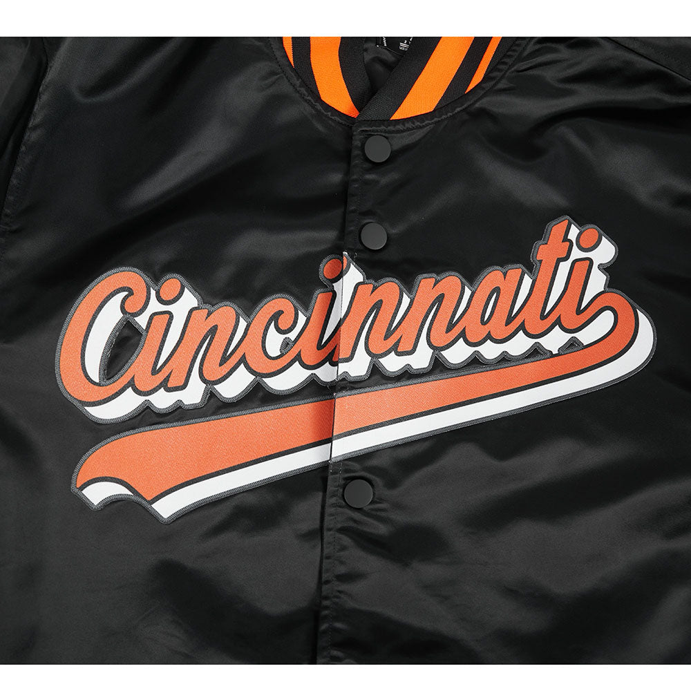 NFL CINCINNATI BENGALS SCRIPT TAIL MEN'S SATIN JACKET (BLACK/ORANGE)