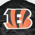 NFL CINCINNATI BENGALS SCRIPT TAIL MEN'S SATIN JACKET (BLACK/ORANGE)