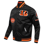 NFL CINCINNATI BENGALS OLD ENGLISH MEN'S RIB SATIN JACKET (BLACK/ORANGE)
