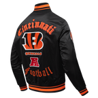NFL CINCINNATI BENGALS OLD ENGLISH MEN'S RIB SATIN JACKET (BLACK/ORANGE)