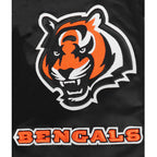 NFL CINCINNATI BENGALS OLD ENGLISH MEN'S RIB SATIN JACKET (BLACK/ORANGE)