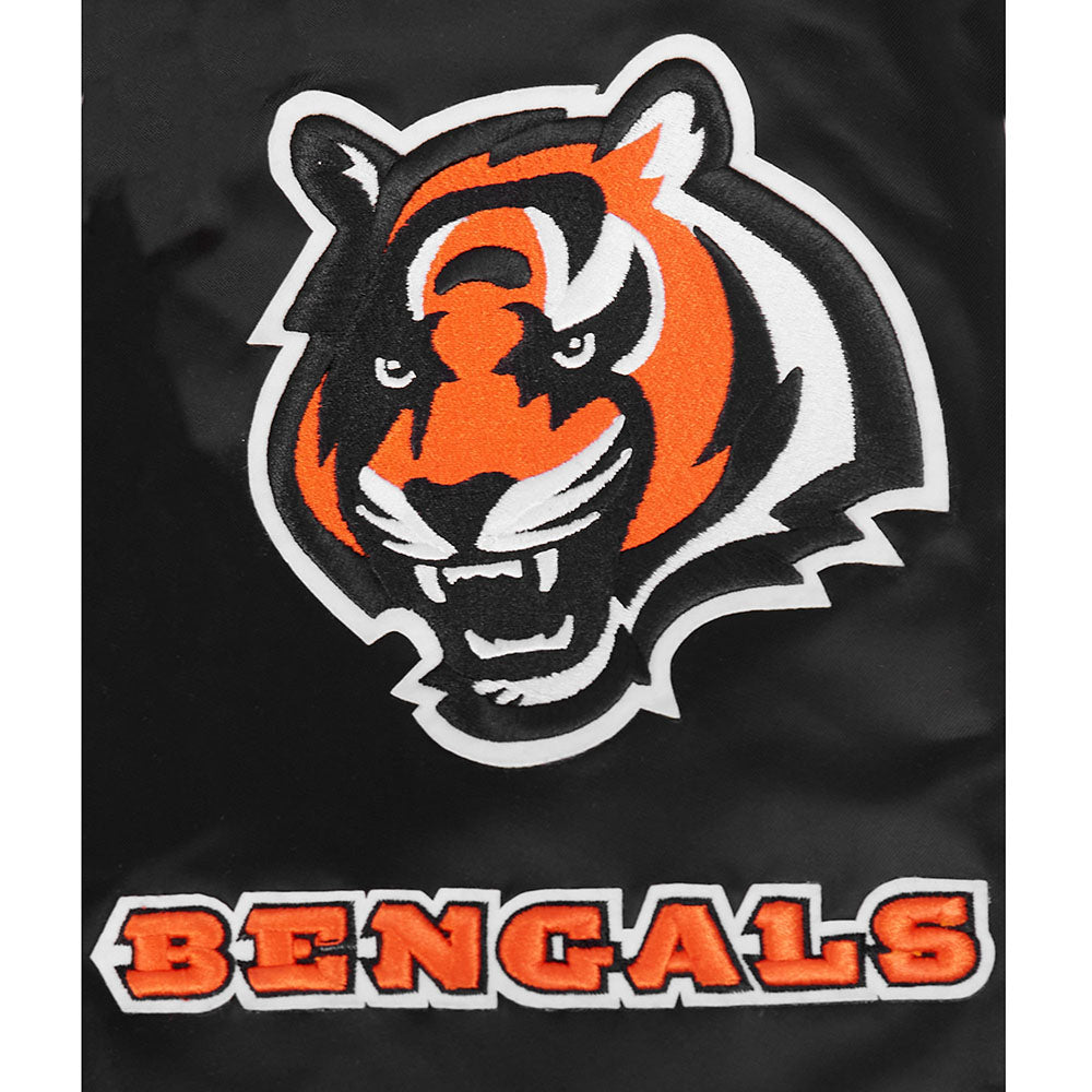 NFL CINCINNATI BENGALS OLD ENGLISH MEN'S RIB SATIN JACKET (BLACK/ORANGE)