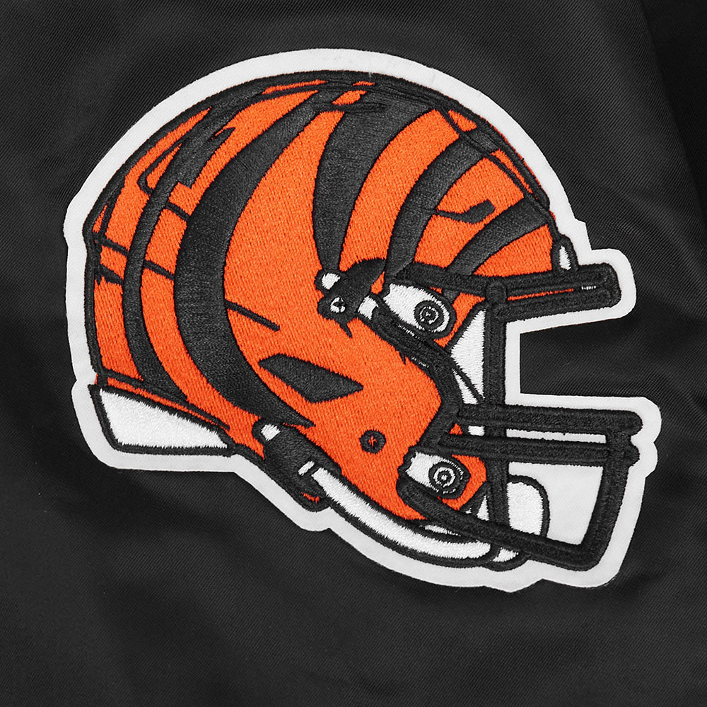 NFL CINCINNATI BENGALS OLD ENGLISH MEN'S RIB SATIN JACKET (BLACK/ORANGE)