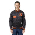 NFL CINCINNATI BENGALS OLD ENGLISH MEN'S RIB SATIN JACKET (BLACK/ORANGE)