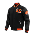 NFL CINCINNATI BENGALS OLD ENGLISH MEN'S RIB WOOL VARSITY JACKET (BLACK/ORANGE)