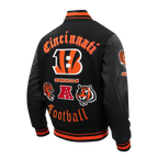 NFL CINCINNATI BENGALS OLD ENGLISH MEN'S RIB WOOL VARSITY JACKET (BLACK/ORANGE)