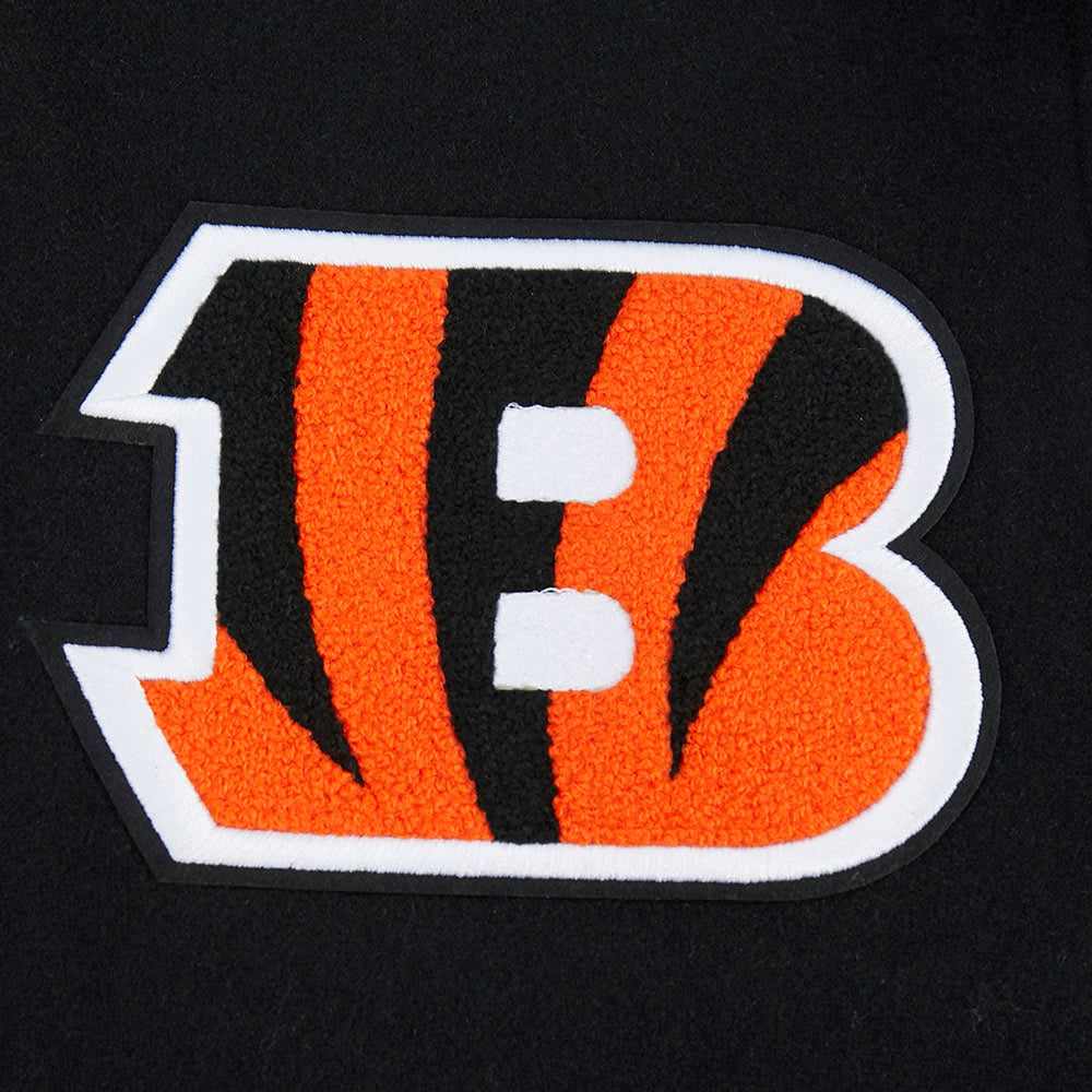 NFL CINCINNATI BENGALS OLD ENGLISH MEN'S RIB WOOL VARSITY JACKET (BLACK/ORANGE)