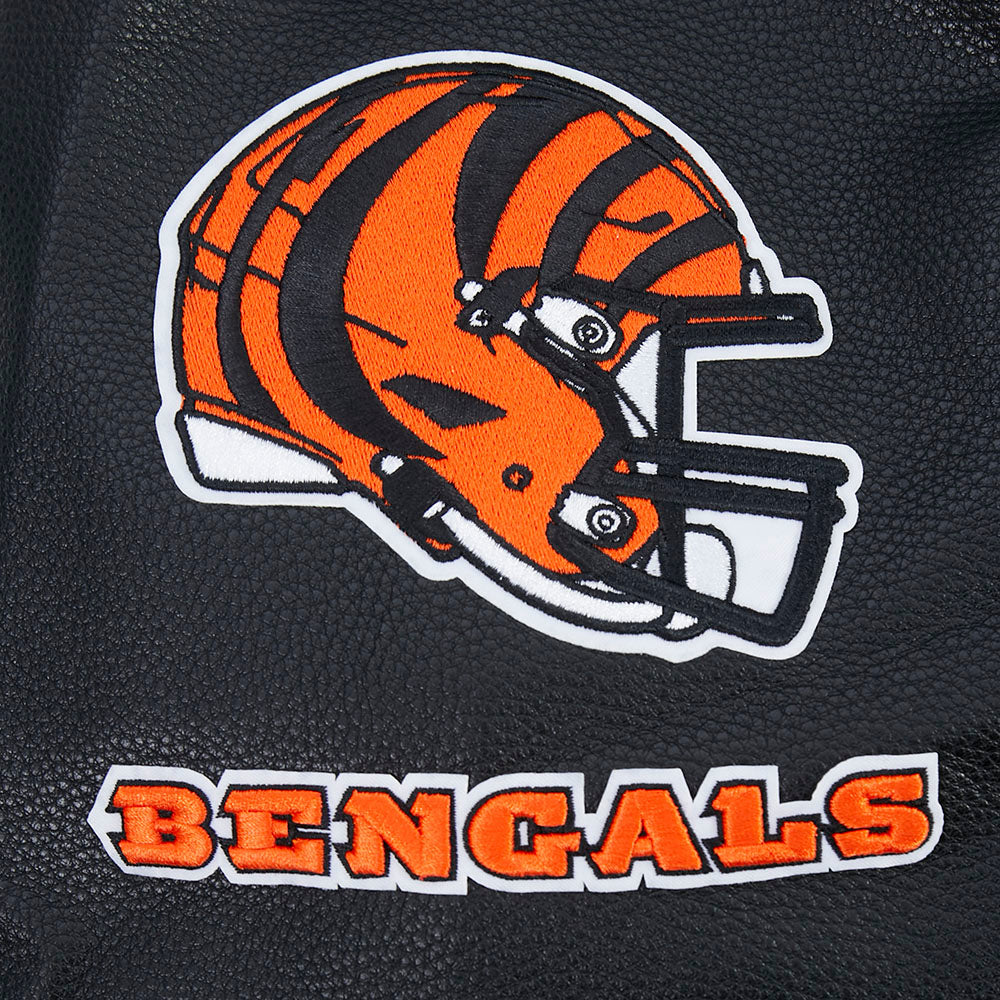 NFL CINCINNATI BENGALS OLD ENGLISH MEN'S RIB WOOL VARSITY JACKET (BLACK/ORANGE)