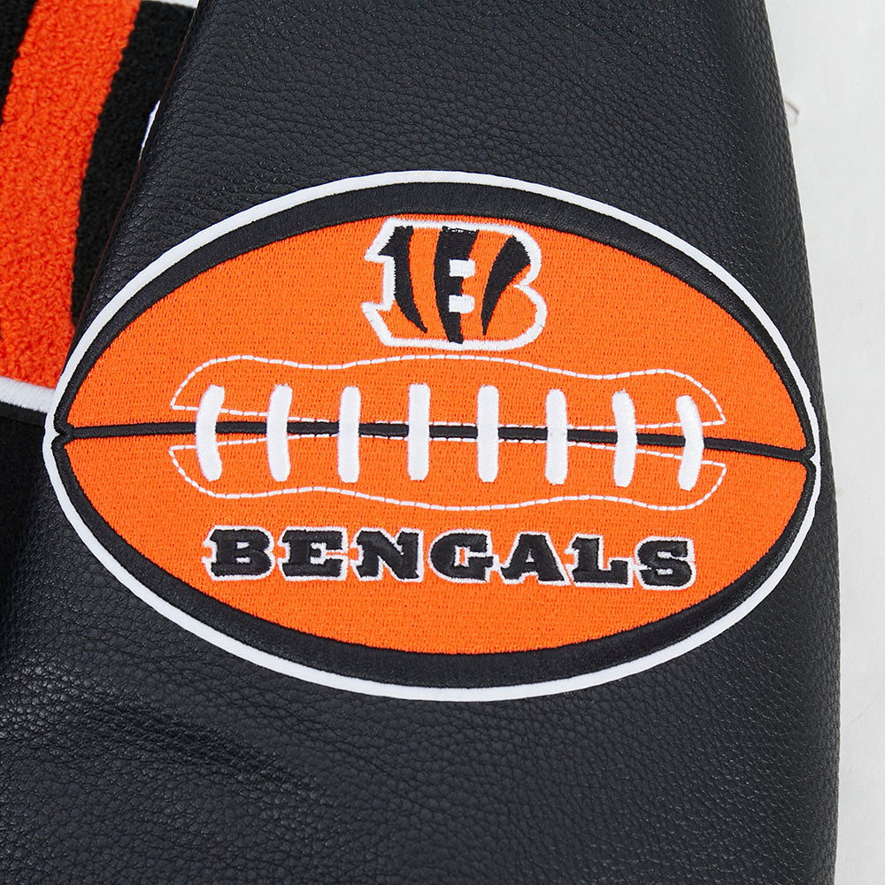 NFL CINCINNATI BENGALS OLD ENGLISH MEN'S RIB WOOL VARSITY JACKET (BLACK/ORANGE)