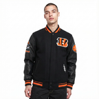 NFL CINCINNATI BENGALS OLD ENGLISH MEN'S RIB WOOL VARSITY JACKET (BLACK/ORANGE)