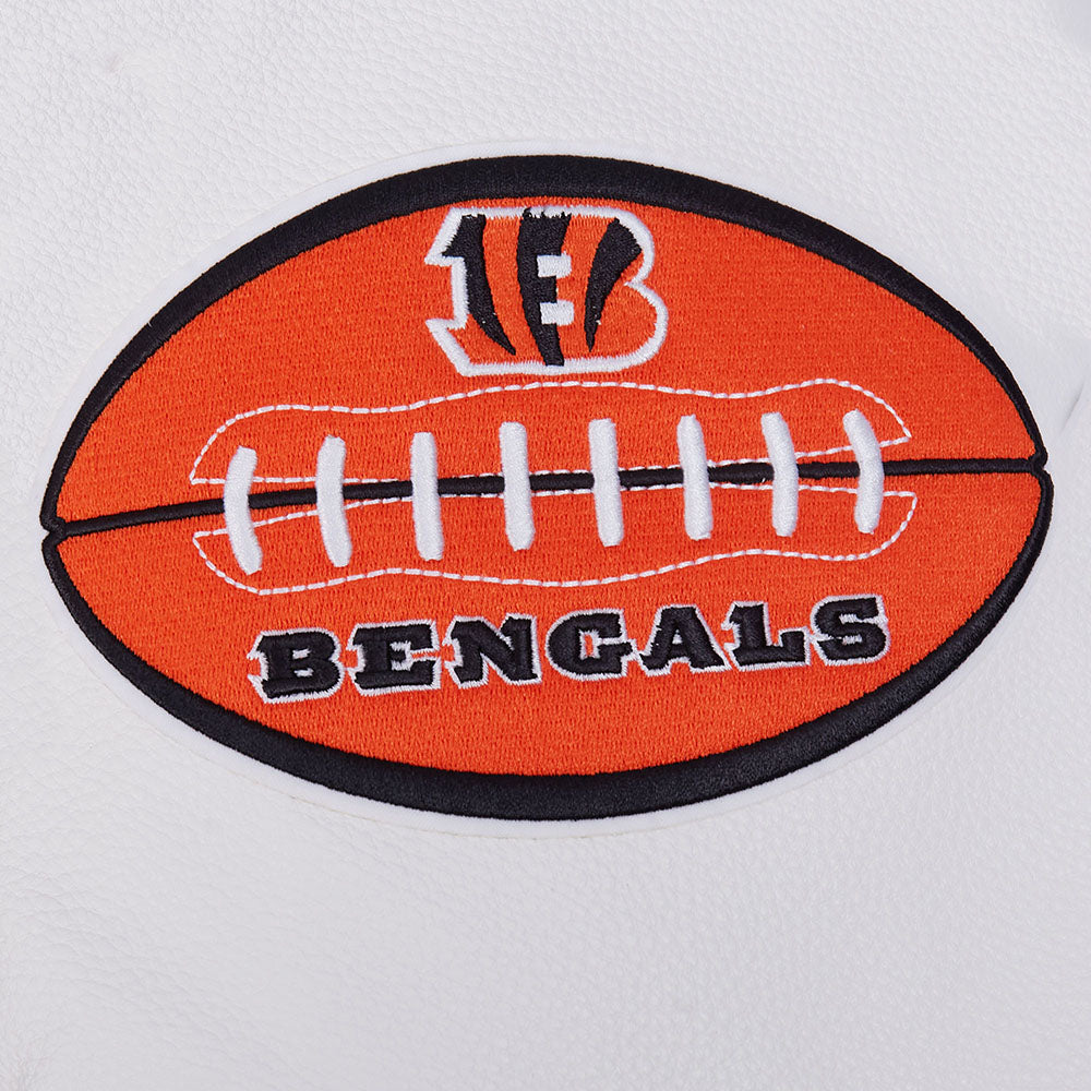 NFL CINCINNATI BENGALS OLD ENGLISH MEN'S RIB WOOL VARSITY JACKET (HEATHER GREY/WHITE/BLACK)