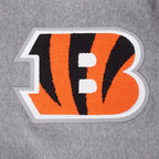 NFL CINCINNATI BENGALS OLD ENGLISH MEN'S RIB WOOL VARSITY JACKET (HEATHER GREY/WHITE/BLACK)