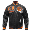 NFL CINCINNATI BENGALS MASH UP MEN'S RIB SATIN JACKET (BLACK/ORANGE)