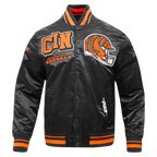 NFL CINCINNATI BENGALS MASH UP MEN'S RIB SATIN JACKET (BLACK/ORANGE)