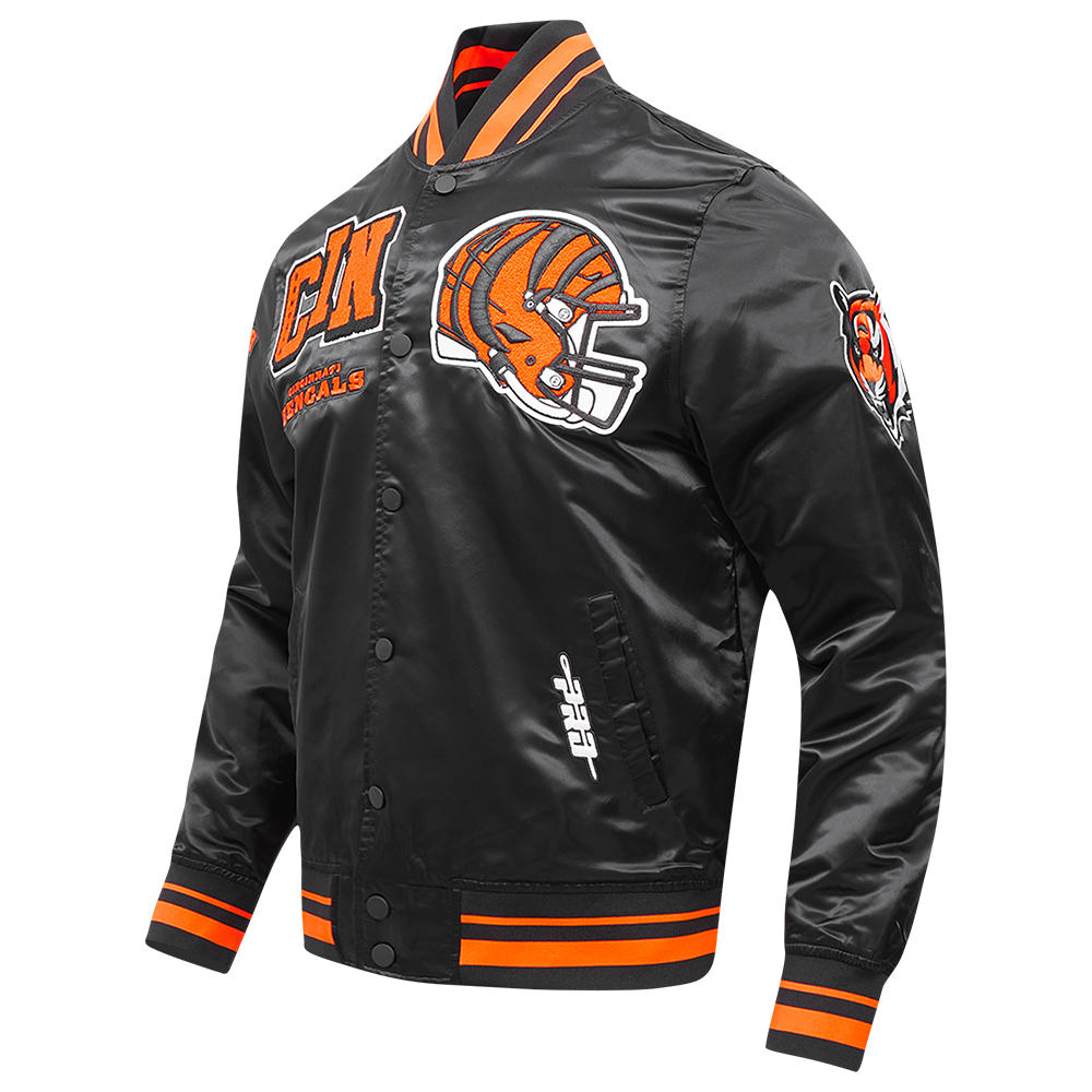NFL CINCINNATI BENGALS MASH UP MEN'S RIB SATIN JACKET (BLACK/ORANGE)