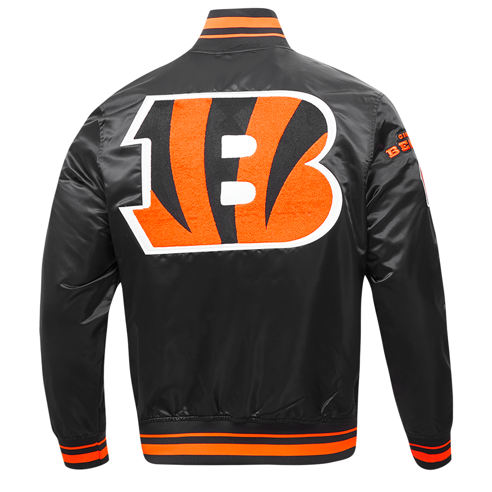 NFL CINCINNATI BENGALS MASH UP MEN'S RIB SATIN JACKET (BLACK/ORANGE)