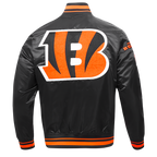 NFL CINCINNATI BENGALS MASH UP MEN'S RIB SATIN JACKET (BLACK/ORANGE)