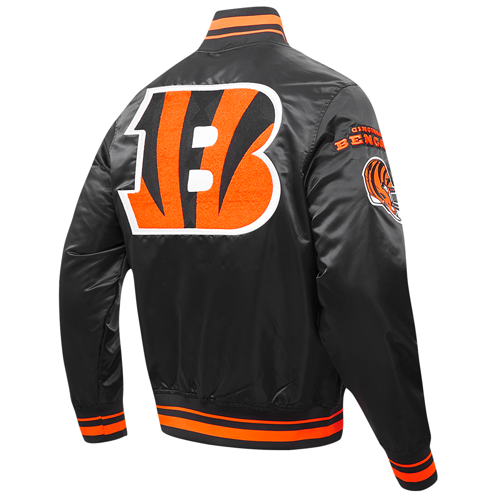 NFL CINCINNATI BENGALS MASH UP MEN'S RIB SATIN JACKET (BLACK/ORANGE)