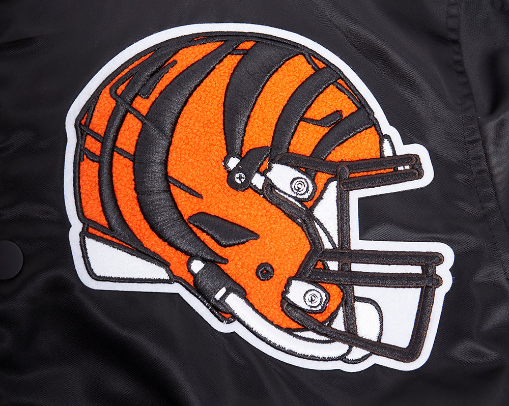 NFL CINCINNATI BENGALS MASH UP MEN'S RIB SATIN JACKET (BLACK/ORANGE)