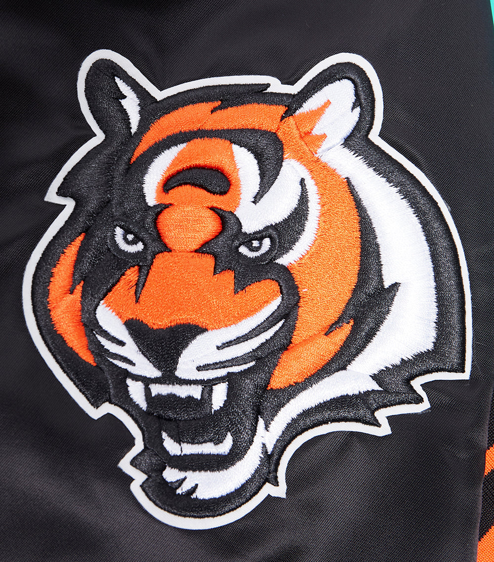 NFL CINCINNATI BENGALS MASH UP MEN'S RIB SATIN JACKET (BLACK/ORANGE)