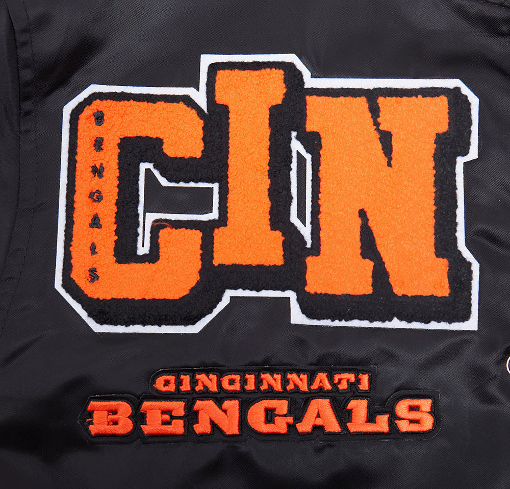NFL CINCINNATI BENGALS MASH UP MEN'S RIB SATIN JACKET (BLACK/ORANGE)