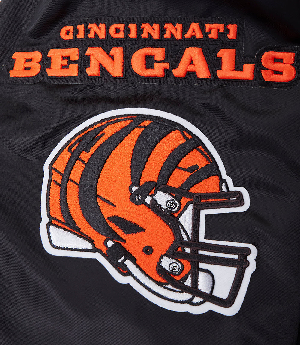 NFL CINCINNATI BENGALS MASH UP MEN'S RIB SATIN JACKET (BLACK/ORANGE)
