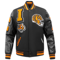 NFL CINCINNATI BENGALS MASH UP BLOUSON COLLÉGIAL EN LAINE À BORDS CÔTELÉS POUR HOMME (NOIR/ORANGE)
