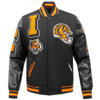 NFL CINCINNATI BENGALS MASH UP BLOUSON COLLÉGIAL EN LAINE À BORDS CÔTELÉS POUR HOMME (NOIR/ORANGE)