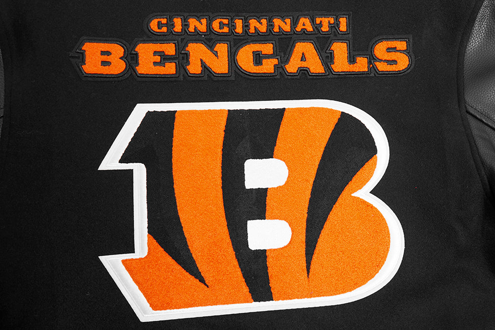 NFL CINCINNATI BENGALS MASH UP BLOUSON COLLÉGIAL EN LAINE À BORDS CÔTELÉS POUR HOMME (NOIR/ORANGE)