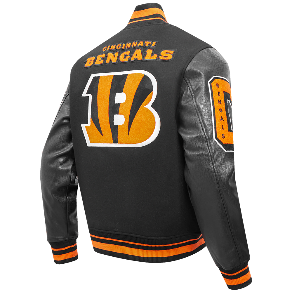 NFL CINCINNATI BENGALS MASH UP BLOUSON COLLÉGIAL EN LAINE À BORDS CÔTELÉS POUR HOMME (NOIR/ORANGE)