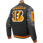 NFL CINCINNATI BENGALS MASH UP BLOUSON COLLÉGIAL EN LAINE À BORDS CÔTELÉS POUR HOMME (NOIR/ORANGE)