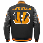 NFL CINCINNATI BENGALS MASH UP BLOUSON COLLÉGIAL EN LAINE À BORDS CÔTELÉS POUR HOMME (NOIR/ORANGE)
