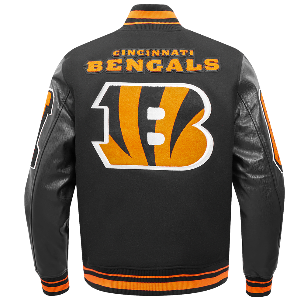 NFL CINCINNATI BENGALS MASH UP BLOUSON COLLÉGIAL EN LAINE À BORDS CÔTELÉS POUR HOMME (NOIR/ORANGE)