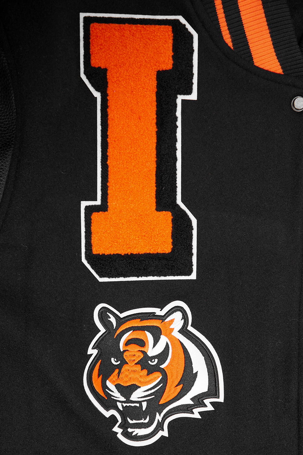 NFL CINCINNATI BENGALS MASH UP BLOUSON COLLÉGIAL EN LAINE À BORDS CÔTELÉS POUR HOMME (NOIR/ORANGE)