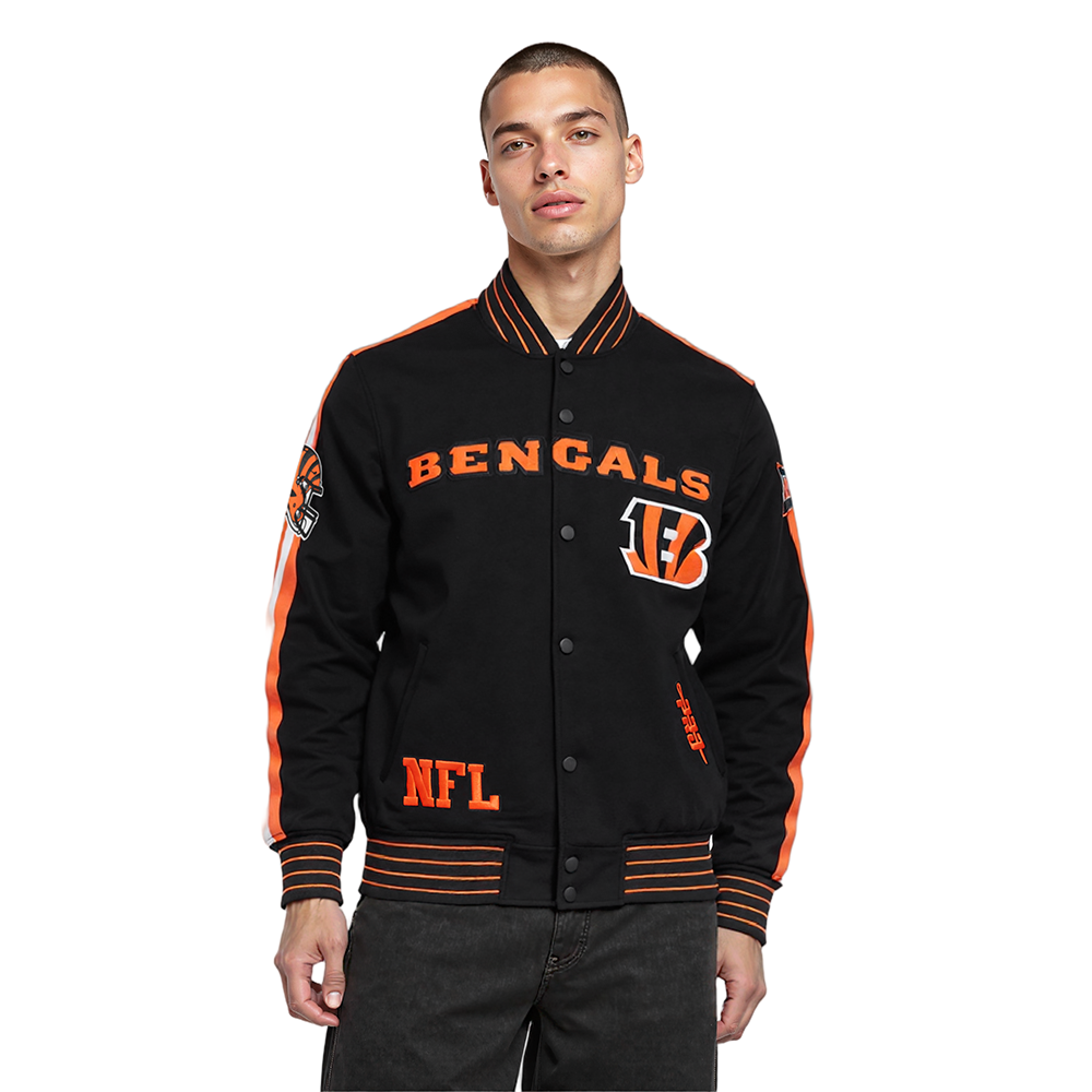NFL CINCINNATI BENGALS BLOUSON PRO GAME DAY EN MAILLE DOUBLE POUR HOMME (NOIR/ORANGE/BLANC)