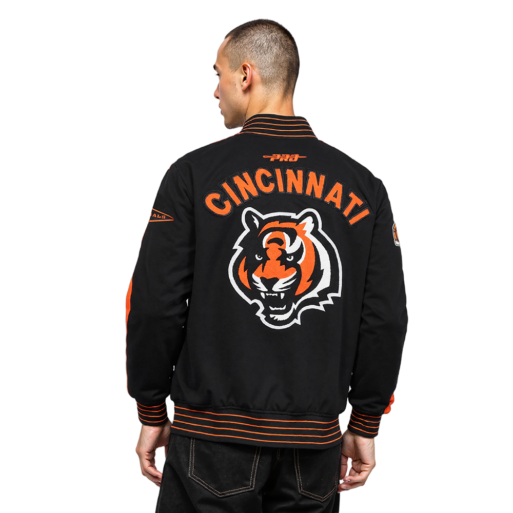 NFL CINCINNATI BENGALS BLOUSON PRO GAME DAY EN MAILLE DOUBLE POUR HOMME (NOIR/ORANGE/BLANC)