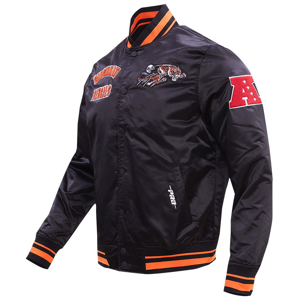 NFL CINCINNATI BENGALS RETRO CLASSIC MEN'S RIB SATIN JACKET (BLACK/ORANGE)