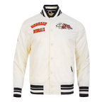 NFL CINCINNATI BENGALS RETRO CLASSIC BLOUSON EN SATIN À BORDS CÔTELÉS POUR HOMME (COQUILLE D'ŒUF/NOIR)