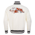 NFL CINCINNATI BENGALS RETRO CLASSIC BLOUSON EN SATIN À BORDS CÔTELÉS POUR HOMME (COQUILLE D'ŒUF/NOIR)