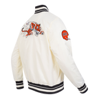 NFL CINCINNATI BENGALS RETRO CLASSIC BLOUSON EN SATIN À BORDS CÔTELÉS POUR HOMME (COQUILLE D'ŒUF/NOIR)