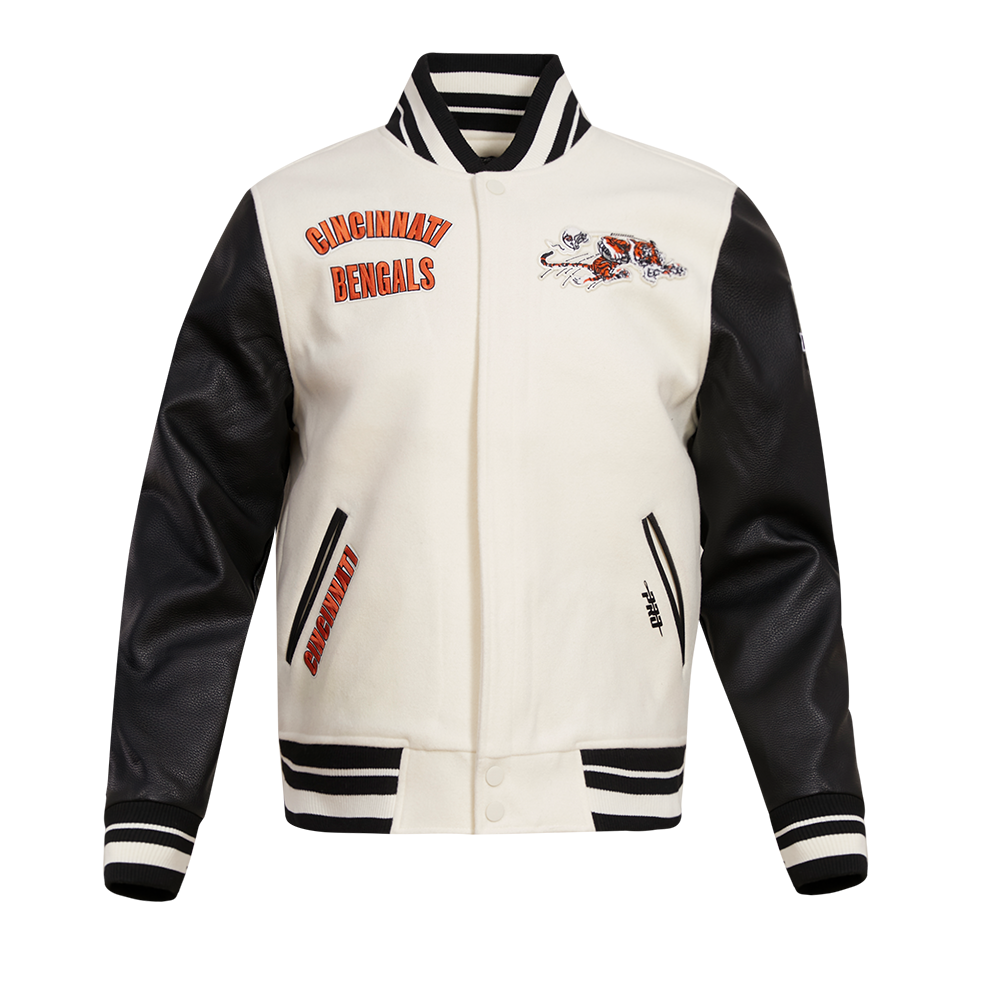 NFL CINCINNATI BENGALS RETRO CLASSIC MEN'S RIB WOOL VARSITY JACKET (EGGSHELL/ BLACK)