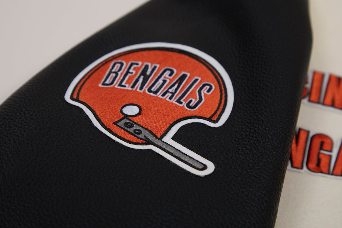 NFL CINCINNATI BENGALS RETRO CLASSIC MEN'S RIB WOOL VARSITY JACKET (EGGSHELL/ BLACK)