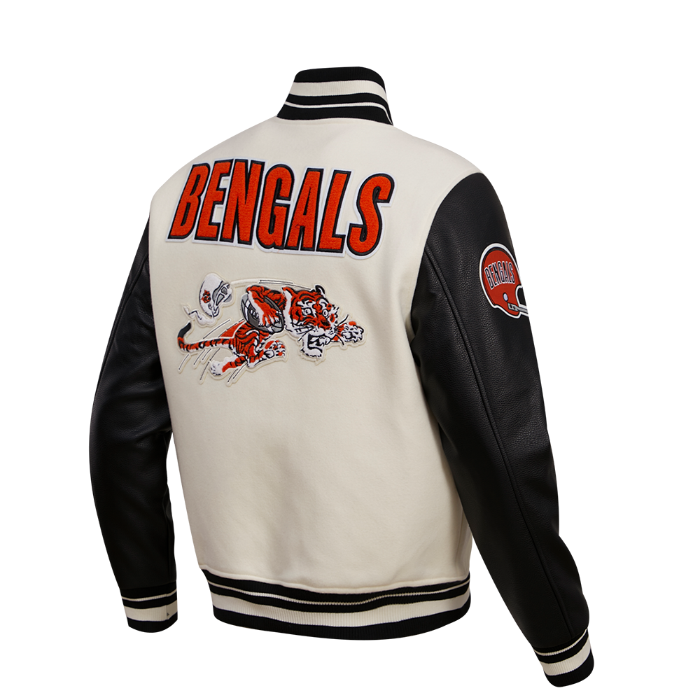 NFL CINCINNATI BENGALS RETRO CLASSIC MEN'S RIB WOOL VARSITY JACKET (EGGSHELL/ BLACK)